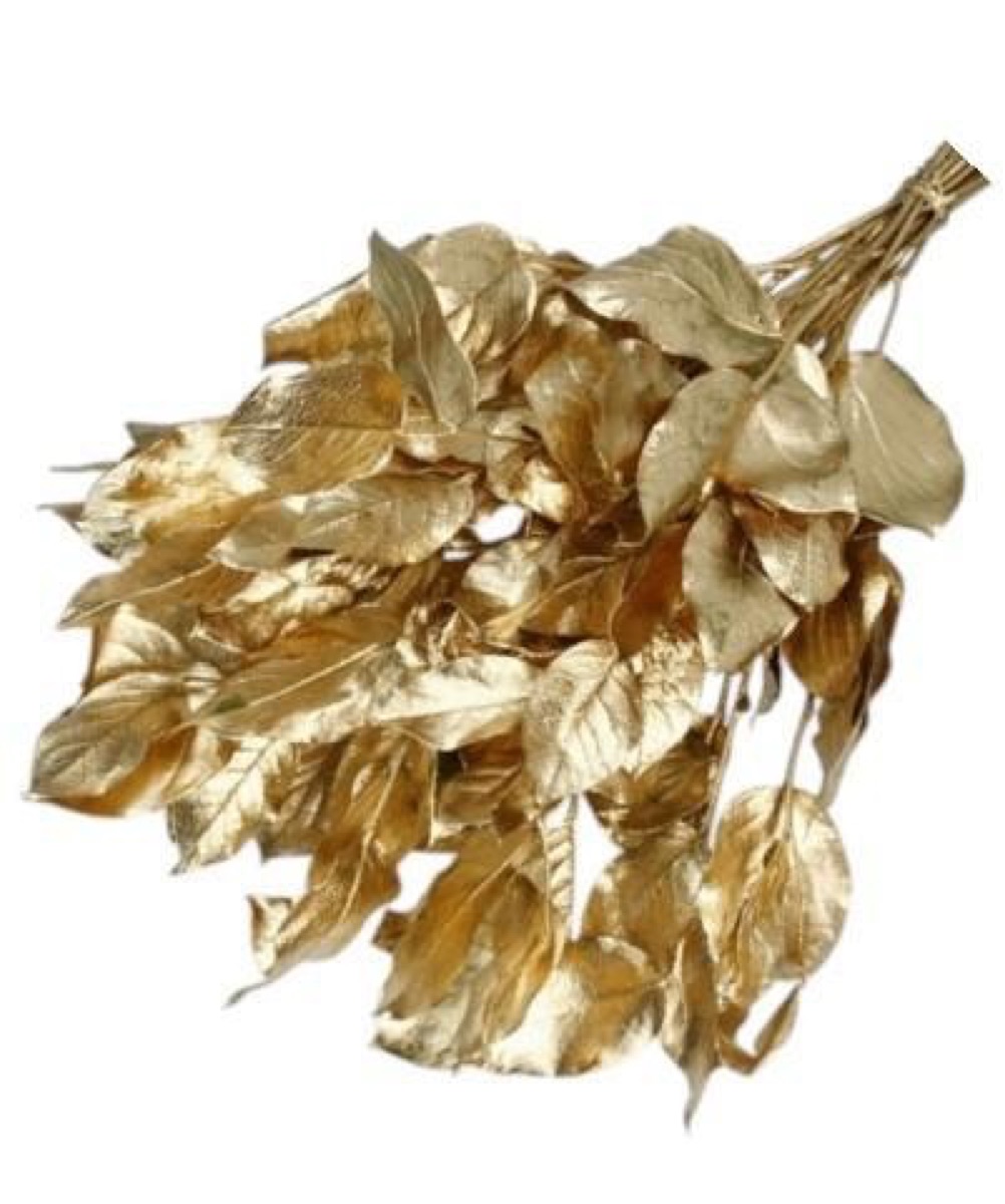 Gold-toned dried salal leaves on 50 cm stems, tied in a bunch