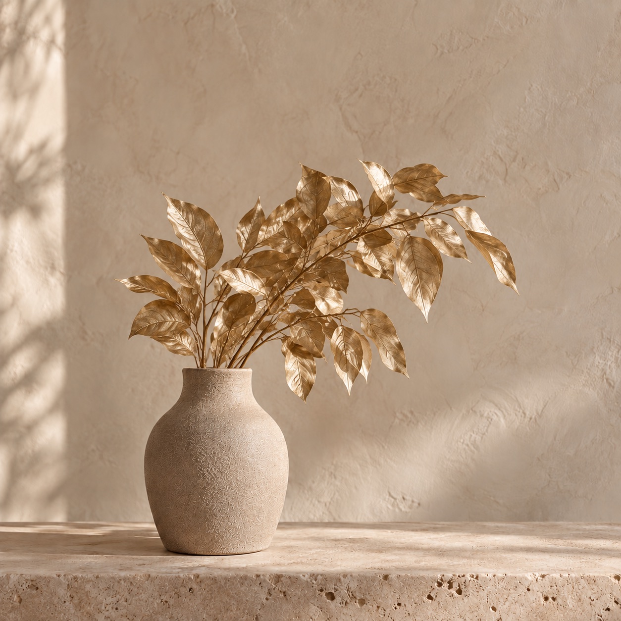 Gold-toned dried salal leaves on 50 cm stems, tied in a bunch